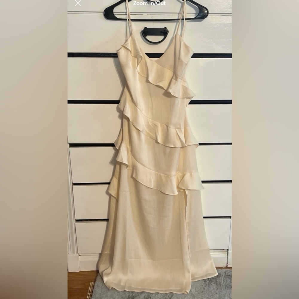 Promesa Cream Asymmetrical Ruffle Dress